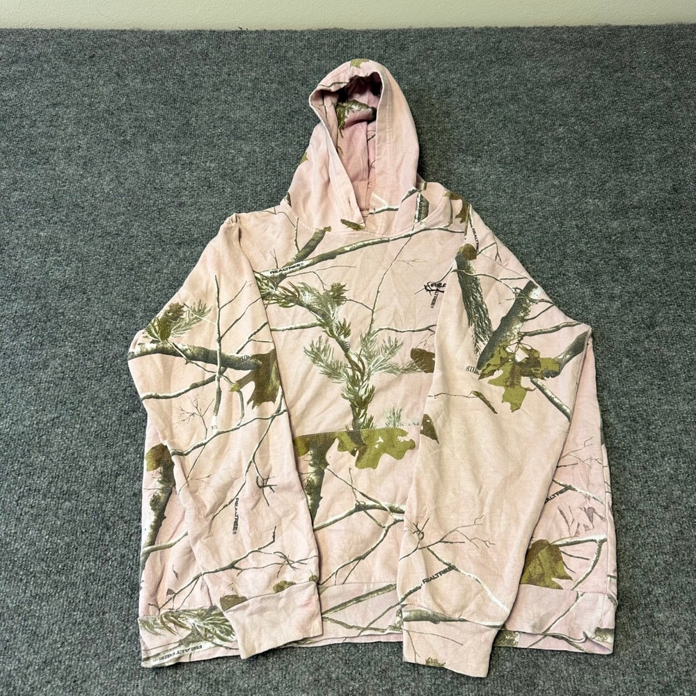 Realtree Hoodie Womens Size L Pink Camo Pullover Long Sleeve Outdoor Sweatshirt